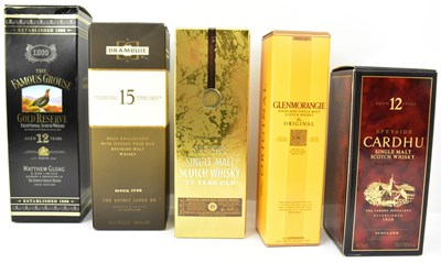 Lot 133 - WHISKY; five bottles comprising Speyside...