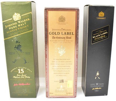 Lot 212 - WHISKY; three bottles of boxed Johnnie Walker...