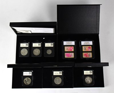 Lot 1019 - Five cased coin sets, comprising '2019 UK £5',...