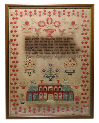 Lot 161 - A 19th century needlework sampler, decorated...