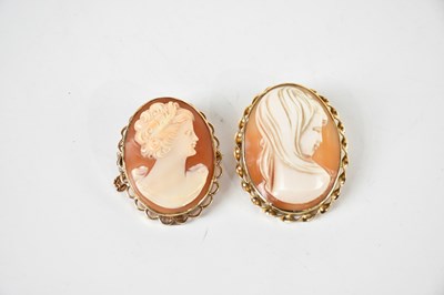 Lot 1257 - Two 9ct yellow gold mounted cameo style...