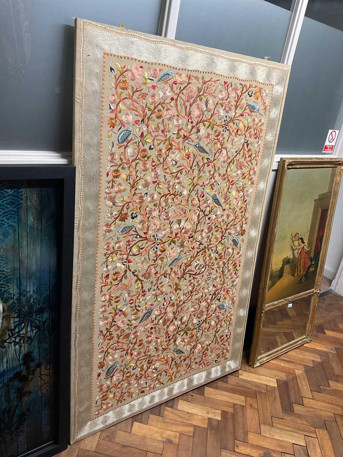 Lot 2856 - A large Chinese silk picture, decorated with...