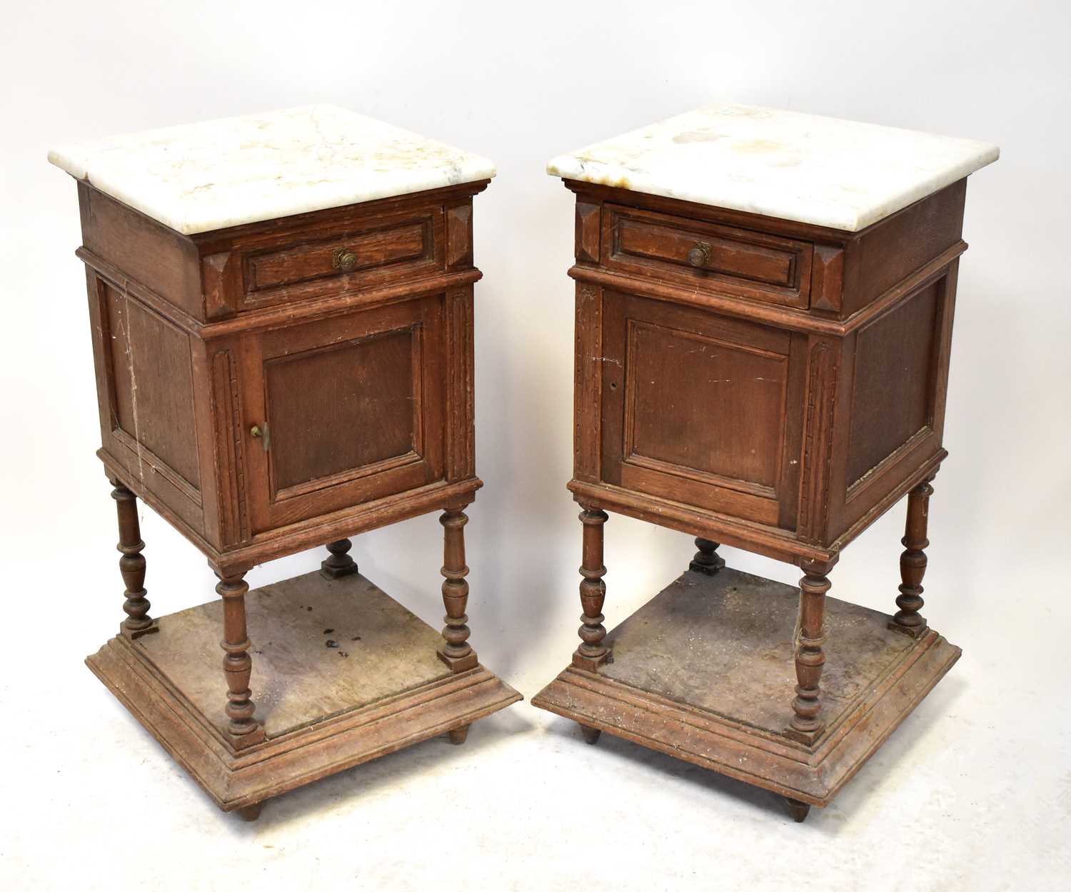 Lot 29 - A pair of early 20th century French oak marble...