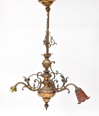 Lot 80 - A gilt brass three-branch electrolier, with...