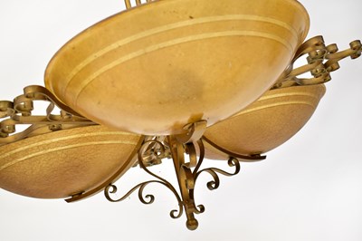 Lot 97 - A gold painted triple plafonnier light fitting,...