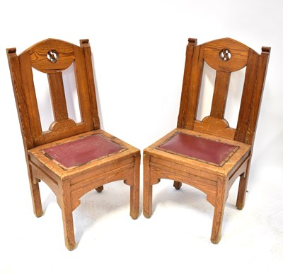 Lot 57 - A substantial pair of pitch pine side chairs,...