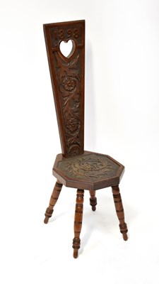 Lot 55 - A 19th century carved walnut spinning chair,...