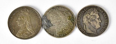 Lot 974 - Three silver coins, comprising a cased 1887...