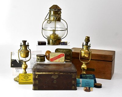 Lot 694 - A ship's brass emergency paraffin lamp...