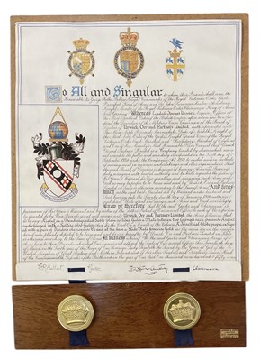 Lot 481 - A coat of arms indenture, mounted on a Jordan...