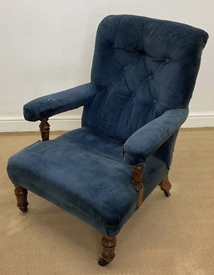 Lot 789 - An upholstered button back open armchair on...