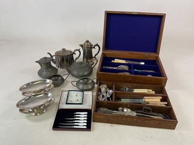 Lot 438 - A quantity of silver plate flatware, pewter...