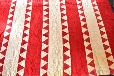 Lot 612 - A red and white diamond pattern patchwork...