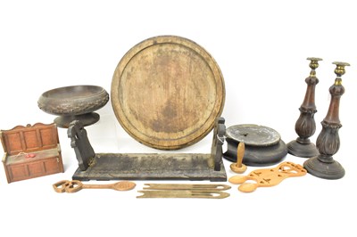 Lot 528 - Various wooden items including an Irish bog...