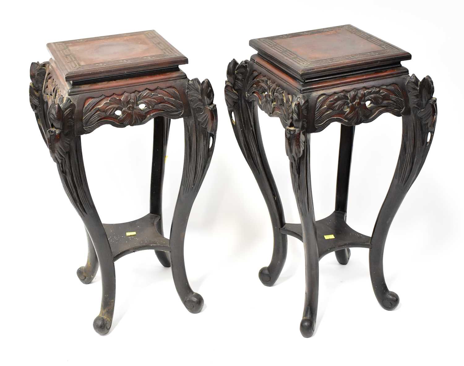 Lot 38 - Two Chinese hardwood plant stands with floral...