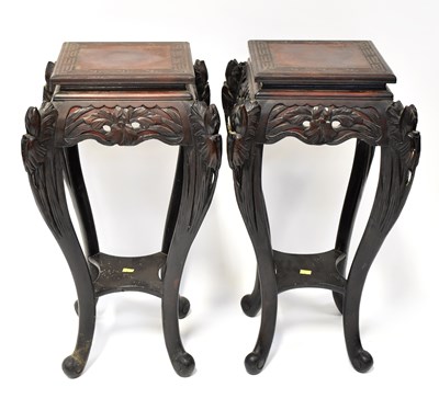 Lot 38 - Two Chinese hardwood plant stands with floral...