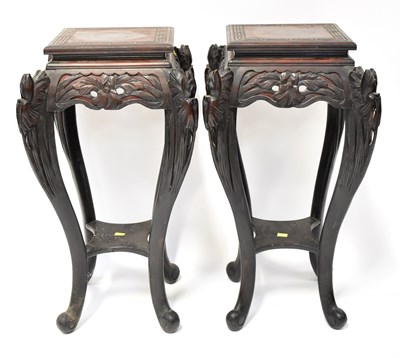 Lot 38 - Two Chinese hardwood plant stands with floral...