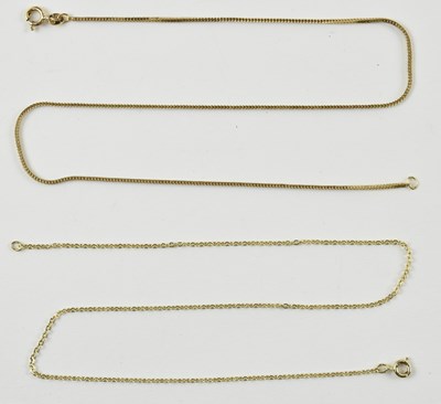 Lot 916 - Two 9ct gold dainty link necklaces, both...