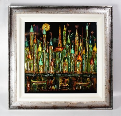 Lot 681 - ROZANNE BELL; mixed media, a waterfront...