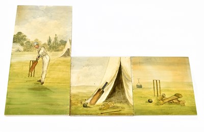 Lot 452 - CRICKET INTEREST; three late 19th century Maw & Co hand painted tiles