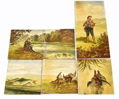 Lot 465 - MAW & CO; five late 19th century hand painted tiles