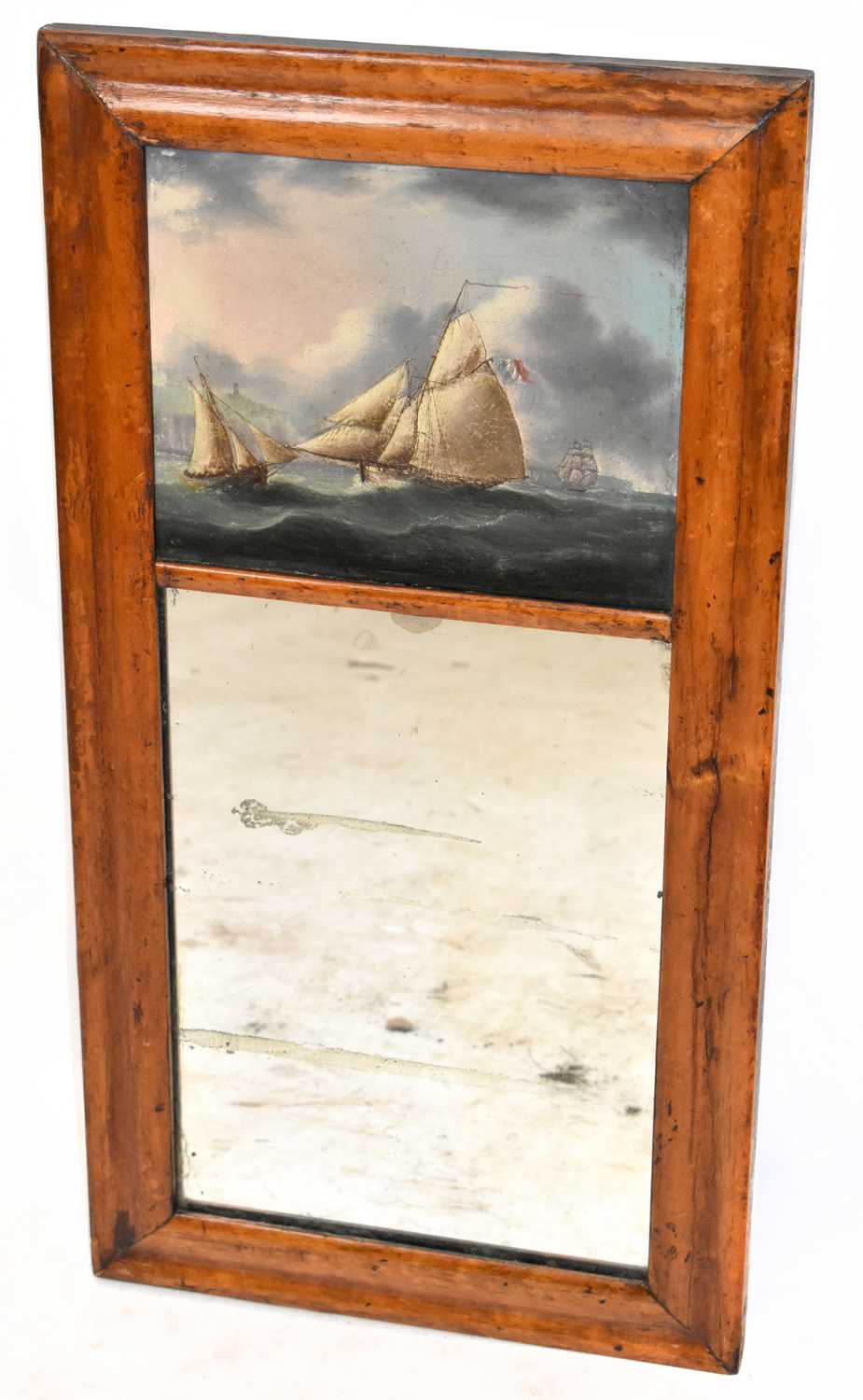Lot 1710 - A maple framed mirror, with oil on canvas...