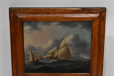 Lot 1710 - A maple framed mirror, with oil on canvas...