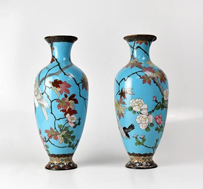 Lot 222 - A pair of cloisonné vases of baluster form,...