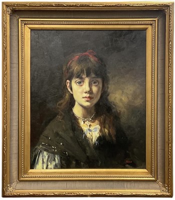 Lot 240 - NATALIA; a modern oil on canvas, portrait of a...