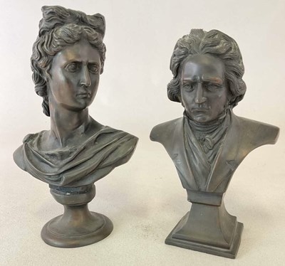 Lot 159 - A pair of bronze over brass busts, 30 x 20cm,...