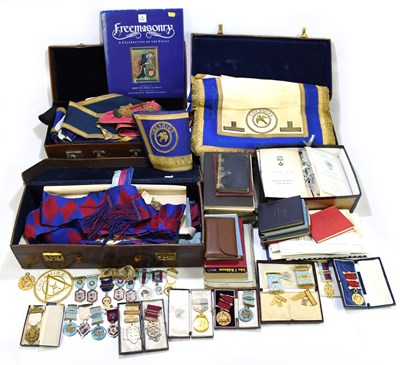 Lot 314 - MASONIC REGALIA; a large collection of Masonic...