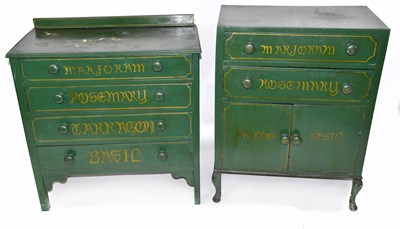 Lot 2767 - Two early 20th century green painted and gilt...