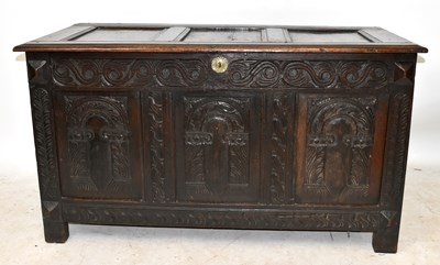 Lot 2948 - An early 18th century oak coffer, with...