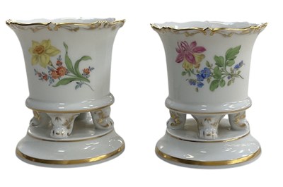 Lot 635 - MEISSEN; a pair of modern hand painted floral...