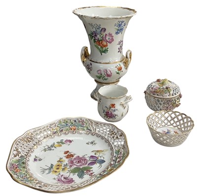 Lot 600 - A Continental porcelain hand painted floral...