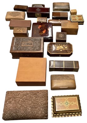 Lot 399 - A group of wooden collector's boxes and treens,...