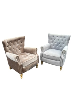 Lot 40 - A pair of modern grey upholstered wingback...