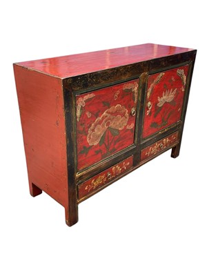 Lot 158 - A Chinese red and black painted sideboard,...