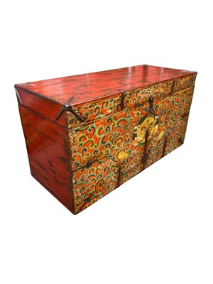 Lot 181 - A Chinese painted pine blanket chest with...