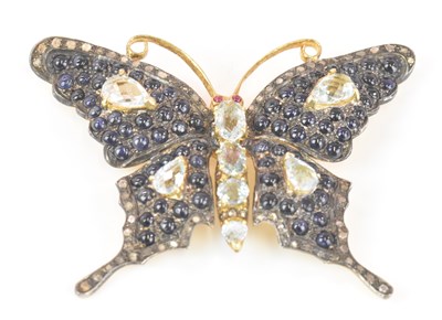 Lot 545 - A yellow metal diamond, sapphire and...