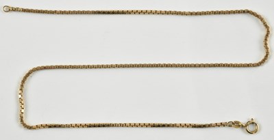 Lot 832 - A 9ct yellow gold square link necklace, length...