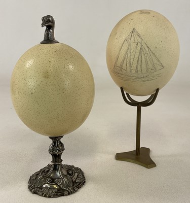 Lot 450 - A white metal mounted ostrich egg, with...