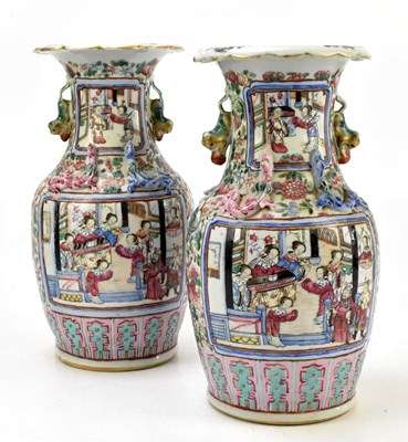 Lot 626 - A pair of late 19th century Chinese Famille Rose vases