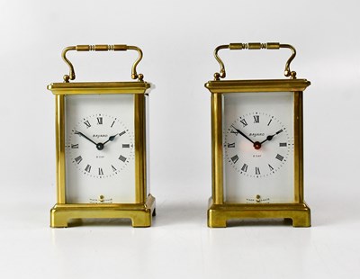 Lot 127 - BAYARD; a pair of brass cased carriage clocks,...