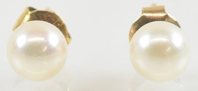 Lot 1425 - A pair of 14ct yellow gold seed pearl set...