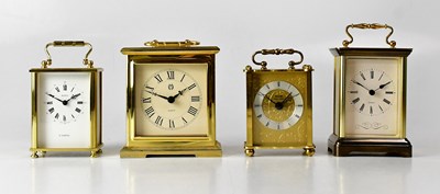 Lot 135 - Four carriage-style clocks with brass-effect...