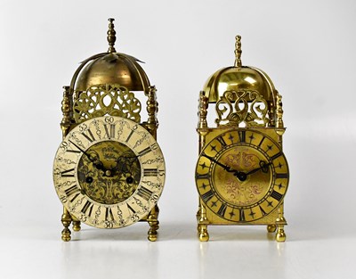 Lot 128 - Two reproduction brass cased lantern clocks,...