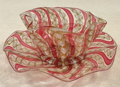 Lot 238 - A Venetian Murano latticino ribbon bowl and...