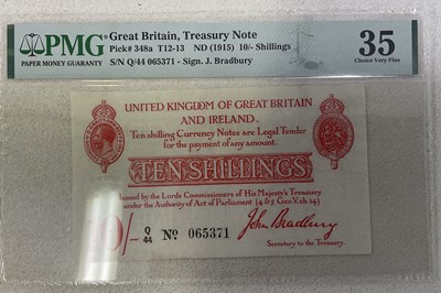 Lot 380 - TREASURY NOTE; ten shillings, Q44 no. 065371,...