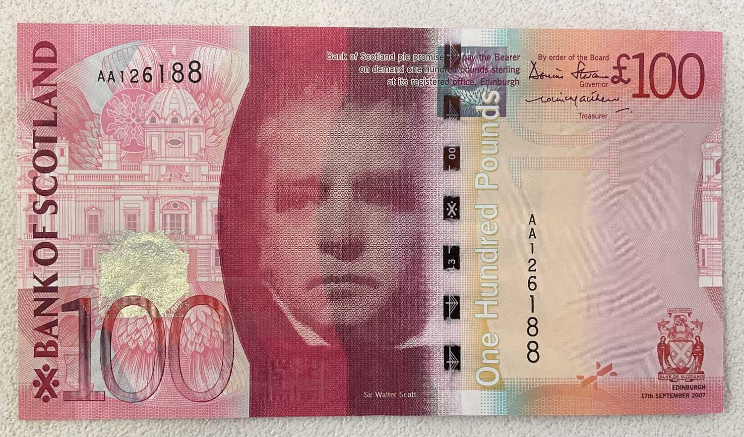100 Note Real Lot 378 - BANK OF SCOTLAND; a one hundred pound note,